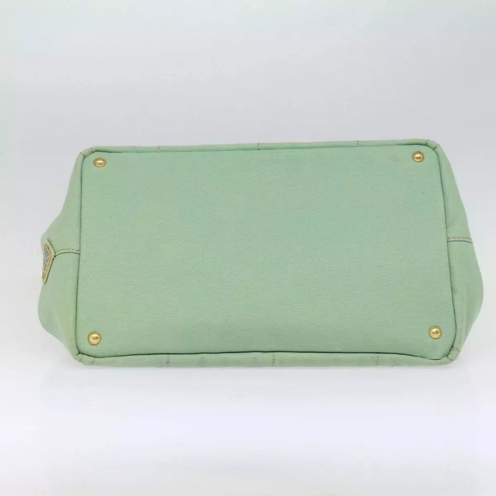 PRADA Canapa GM Hand Bag Canvas Gold Green Auth - Picture 12 of 16